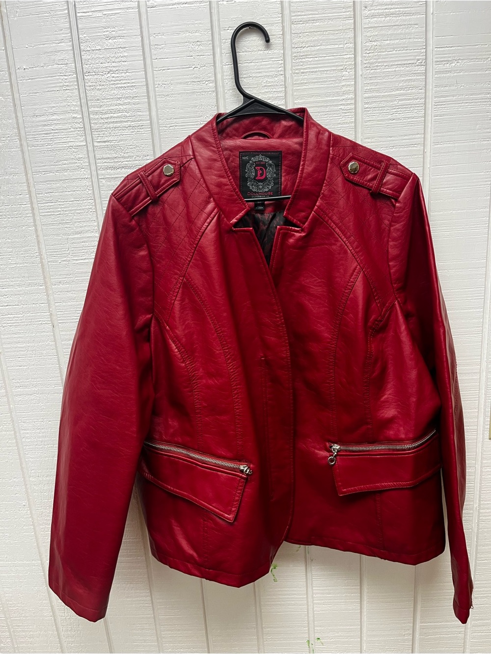 Dollhouse Women’s XXL Red Faux Leather Jacket Motorcycle Style Outerwear